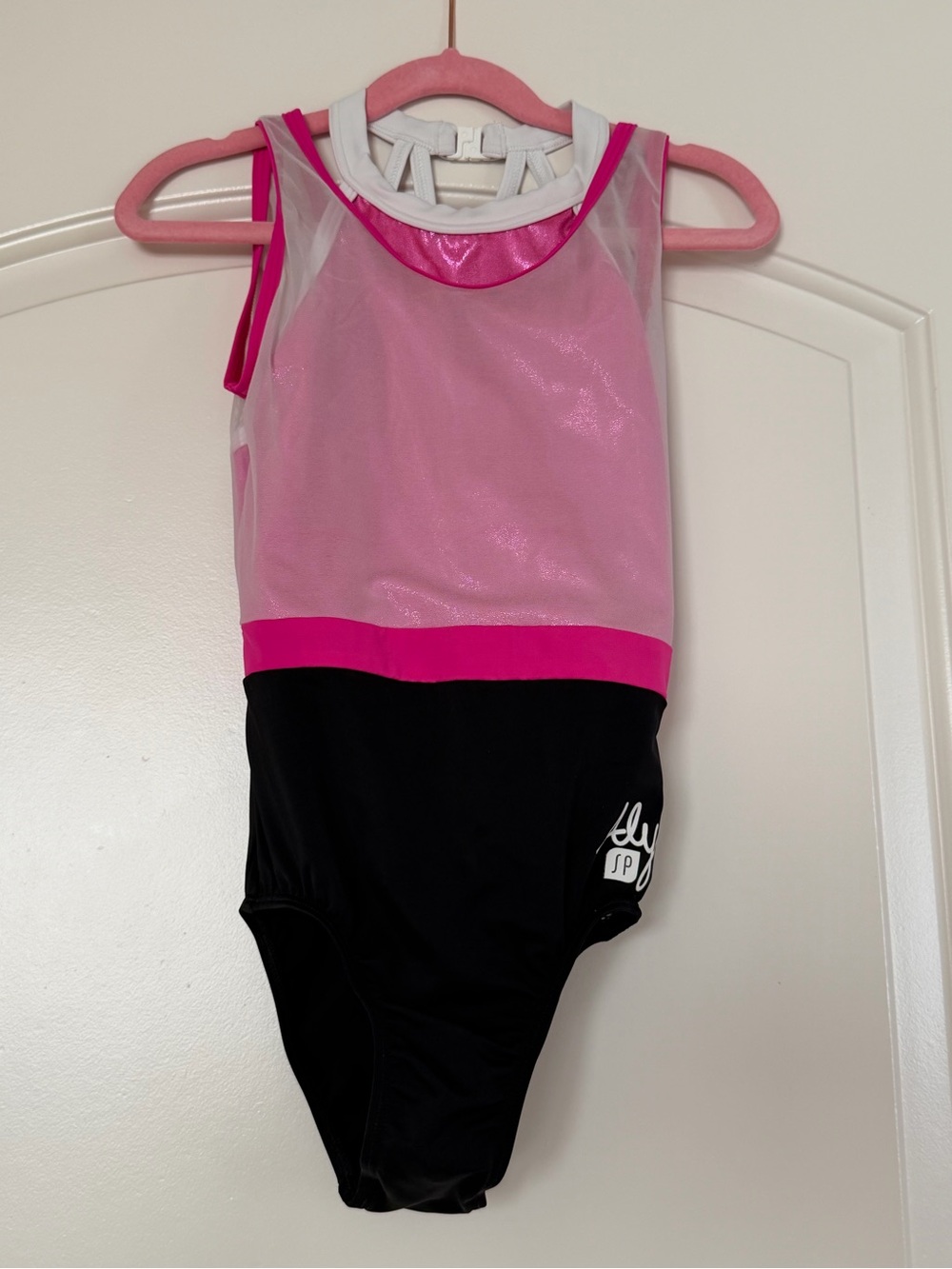 Sylvia P and Aly Raisman Pink Color Block with Cute Back Leotard Size: Chid 10